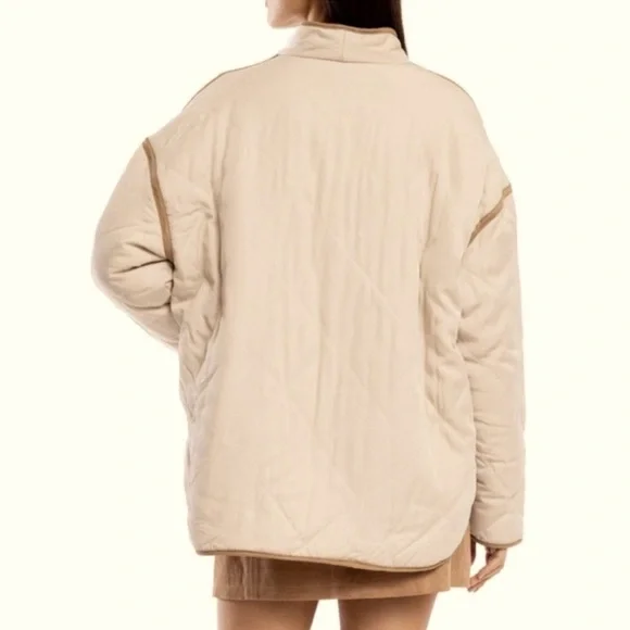 NEW BLANK NYC Reversible Quilted Puffy Cream/Pink Floral Print Button-up Jacket - Picture 7 of 13